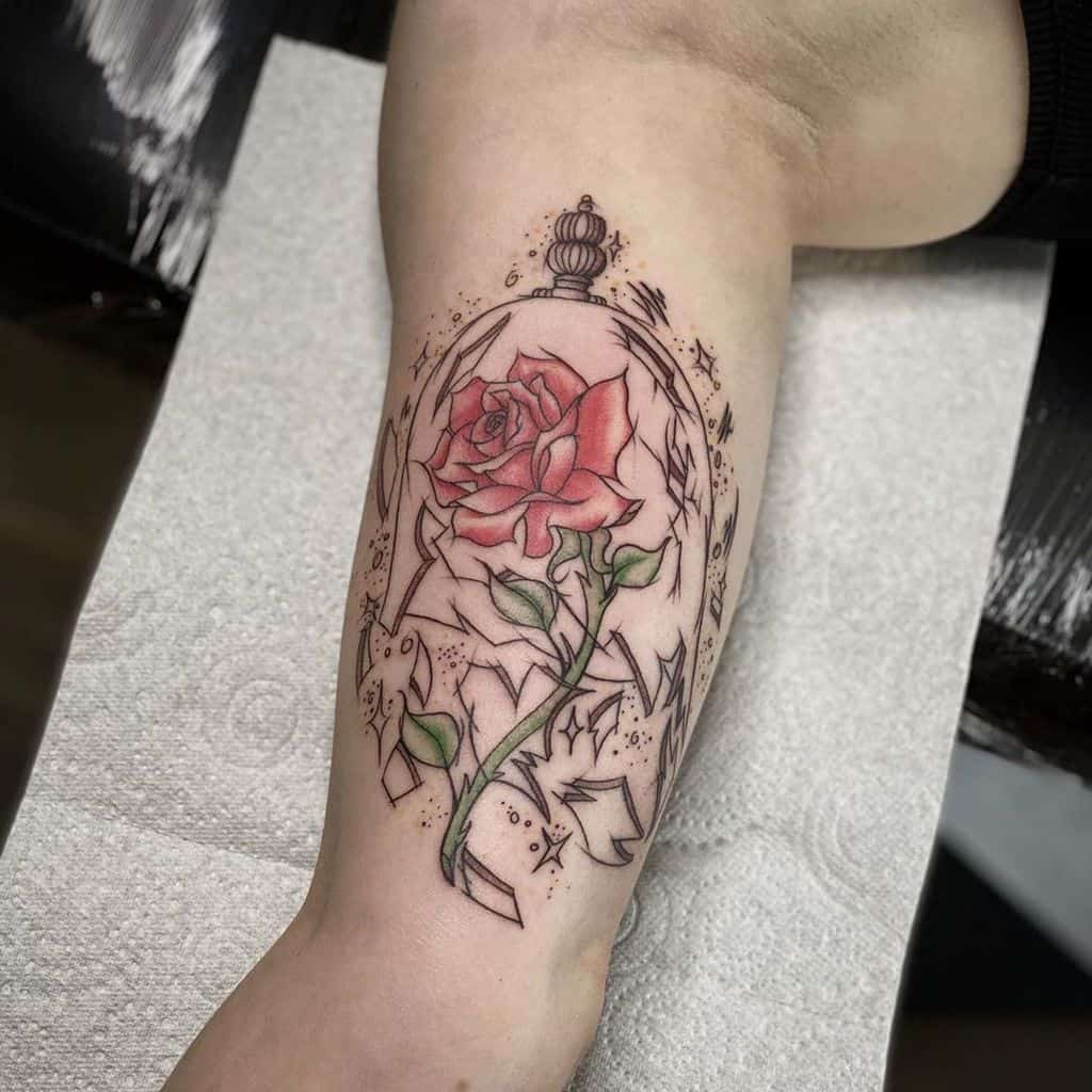 stained glass beauty and the beast rose tattoos theblackdahliastudio