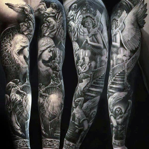 Stairway To Heaven Mens Unique Angel Full Sleeve Tattoo