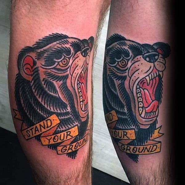 Stand Your Ground Banner Guys Traditional Bear Leg Tattoos
