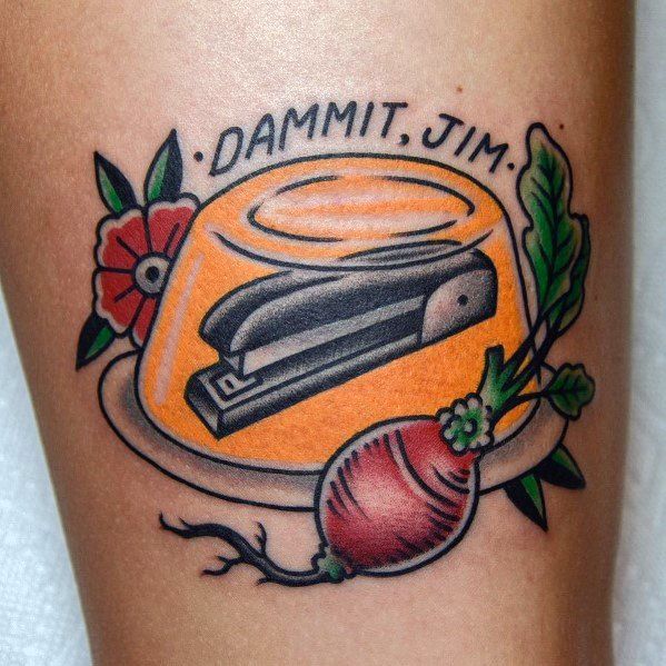 Stapler On Jelly And Onion Funny Tattoo