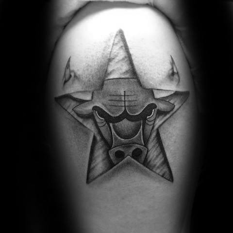 Star Chicago Bulls Guys Upper Arm 3d Tattoo Design Ideas