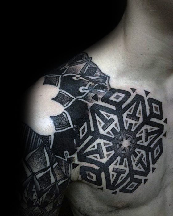 Star Pattern Geometric All Black Tattoos For Men On Chest
