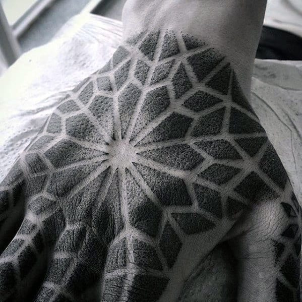 Star Pattern Mens Geometric Badass Hand Tattoo