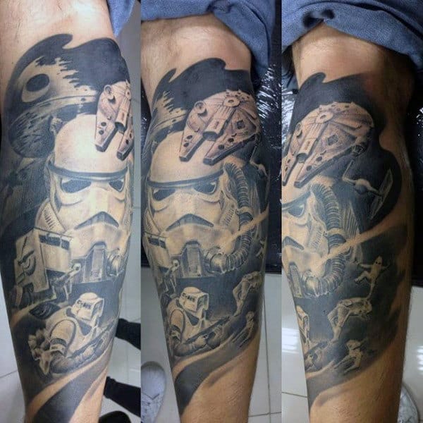 Star Wars Shaded Mens Stormtrooper Leg Sleeve Tattoo