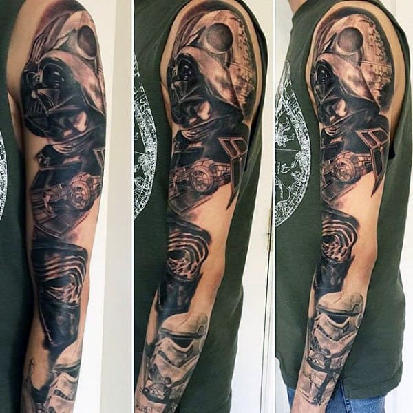 Star Wars Themed Mens Full Sleeve Stormtrooper Tattoo Ideas