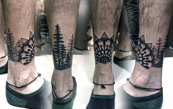 Star With Forest Of Trees Leg Band Tattoos For Men