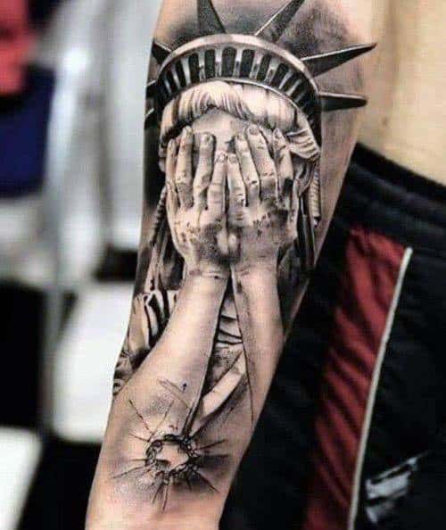 Statue Of Liberty Forearm Broken Glass Mens Tattoo Designs