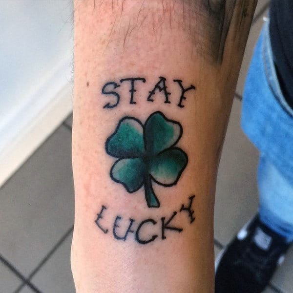 Stay Luck Four Leaf Clover Tattoo For Guys On Forearm