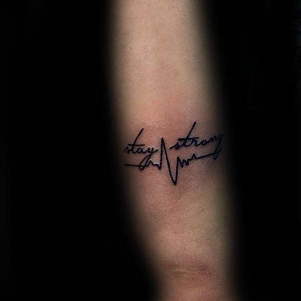 Stay Strong Heartbeat Male Strength Arm Tattoo
