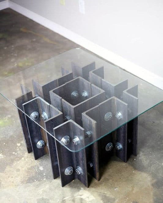 Steel Beam Man Cave Furniture Glass Table