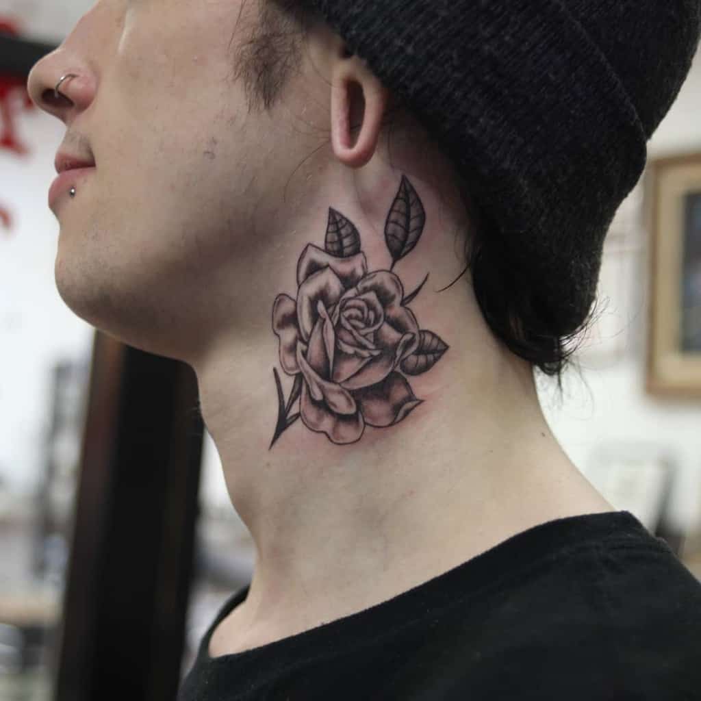 stem rose neck tattoos livefreetattoos