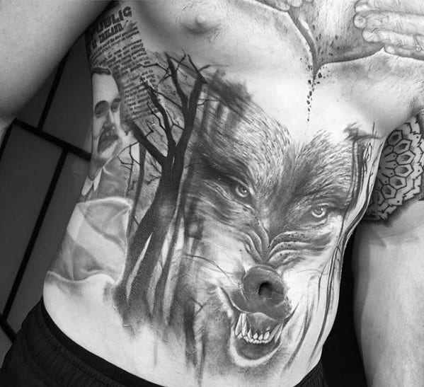 Stomach Agressive Wolf Guys Sweet Tattoo Designs