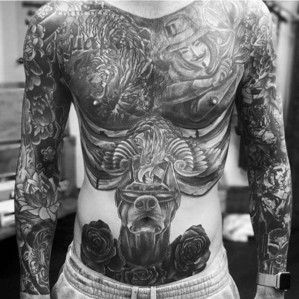 Stomach Doberman Pinscher Male Tattoos