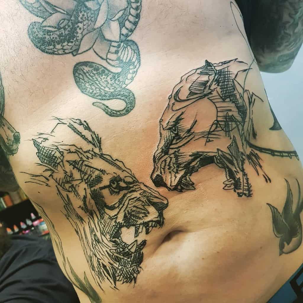 Stomach Lion Design Tattoo