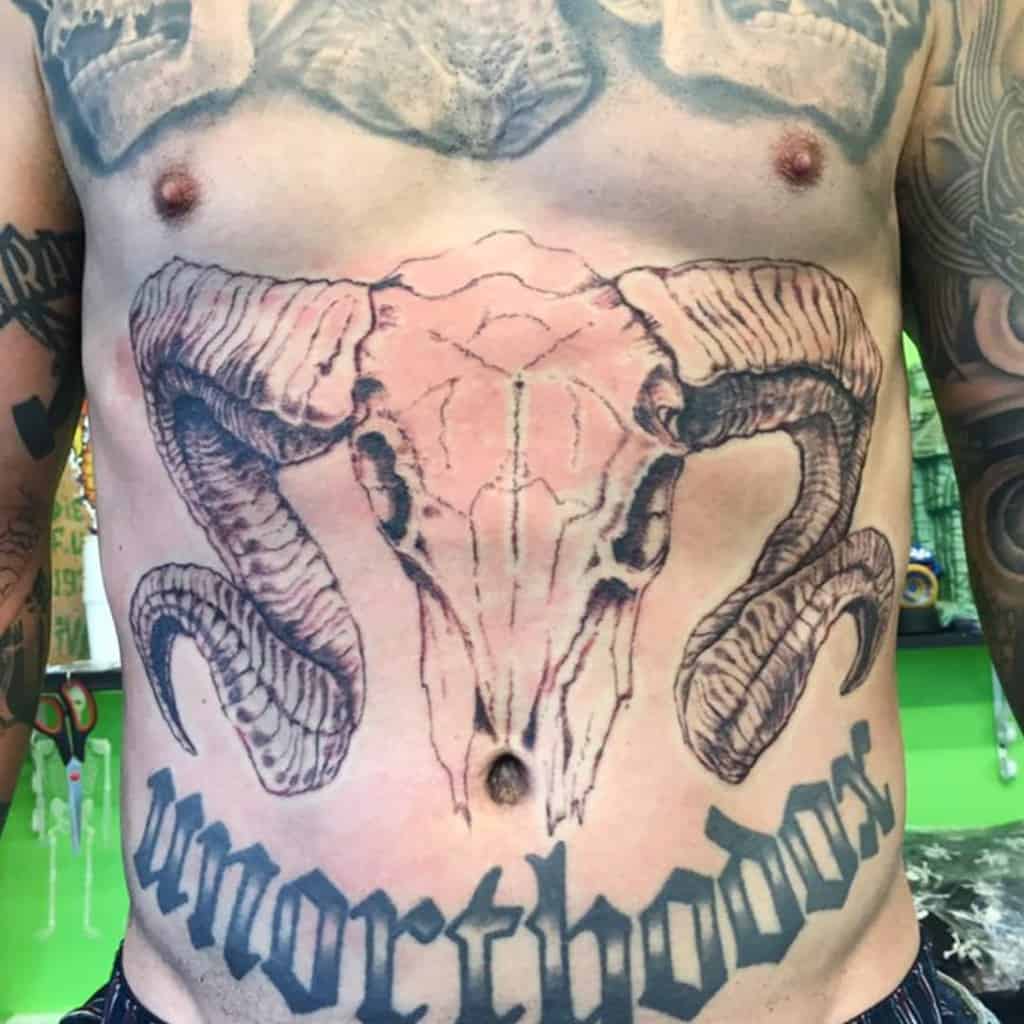 stomach ram skull tattoo ivajones