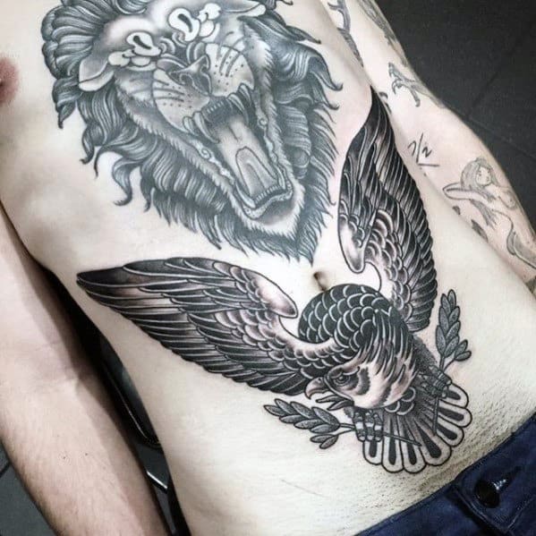 Stomach Traditional Bird Eagle Male Tattoo Design Inspiration