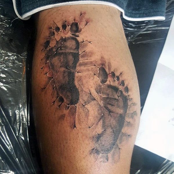 Stone 3d Footprint Mens Leg Calf Tattoos