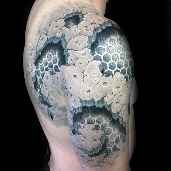 Stone 3d Hexagon Pattern Original Shoulder And Arm Mens Original Tattoos