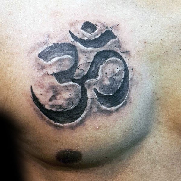 Stone 3d Mens Om Tattoo On Chest