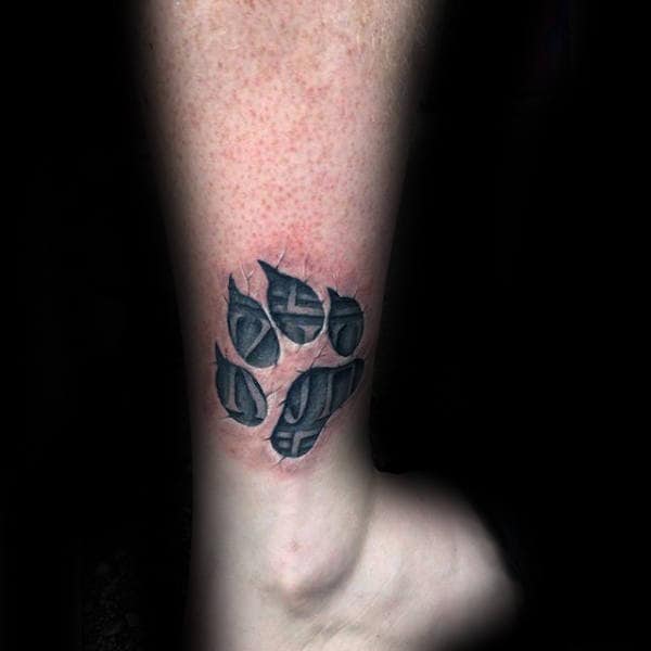 Stone 3d Mens Wolf Paw Lower Leg Tattoos
