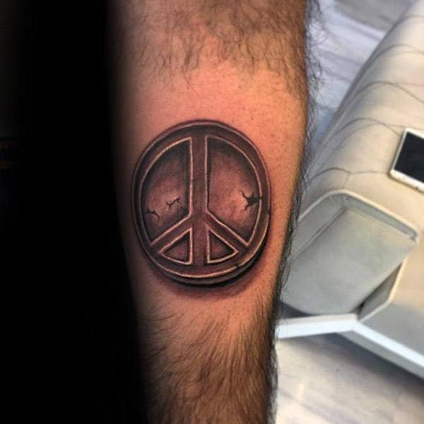 Stone 3d Peace Sign Tattoos For Men On Inner Forearm