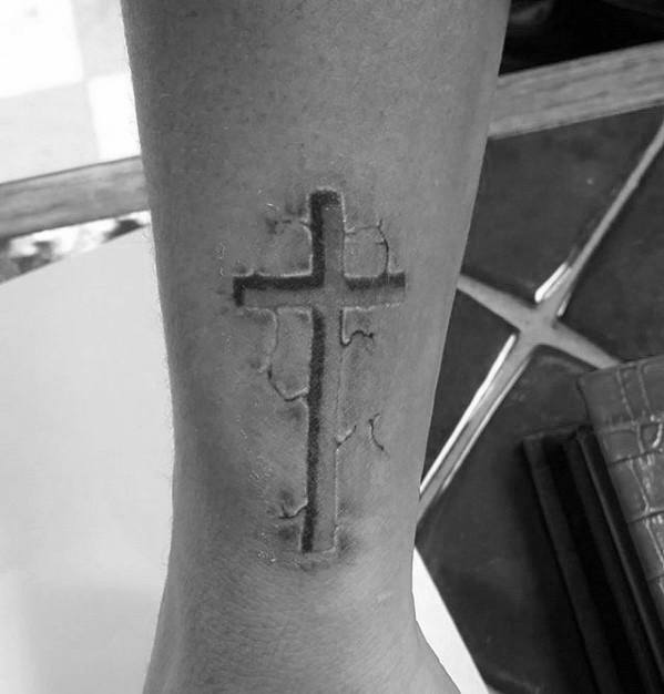 Stone 3d Simple Christian Mens Leg Tattoo