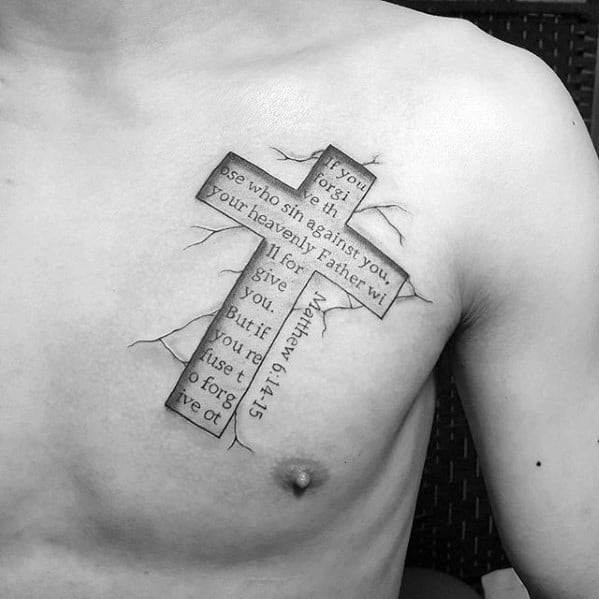 Stone 3d Small Religious Bible Verse Mens Chest Tattoo