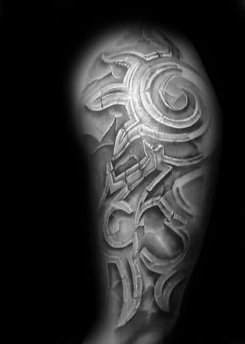 Stone 3d Tribal Tattoo On Gentlemans Arm