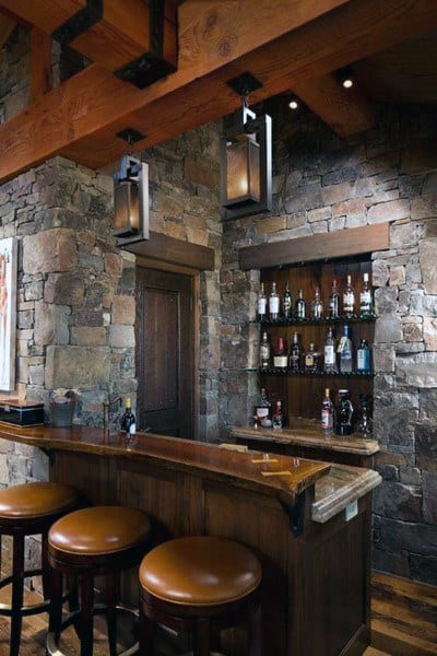 Stone And Wood Luxury Home Bar Rustic Basement Designs