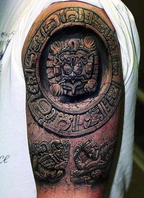Stone Aztec Cool Arm Tattoos For Men