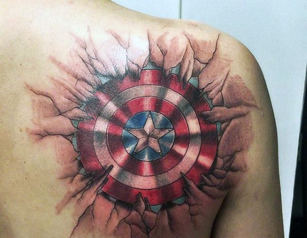 Stone Captain America Shield Mens Shoulder Tattoo