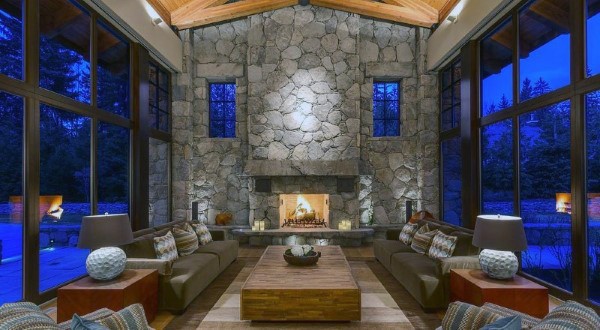 natural cobblestone fireplace