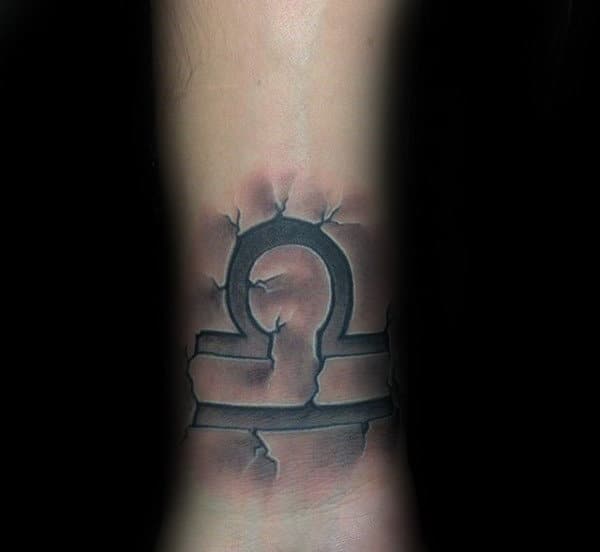 Grey Ink Libra Zodiac Sign Tattoo On Nape