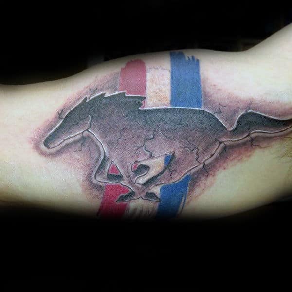 Stone Mustang Inner Arm Bicep Guys Red White And Blue Ink Tattoos