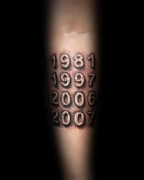 Stone Numbers Years Mens Inner Forearm Tattoo Design Ideas