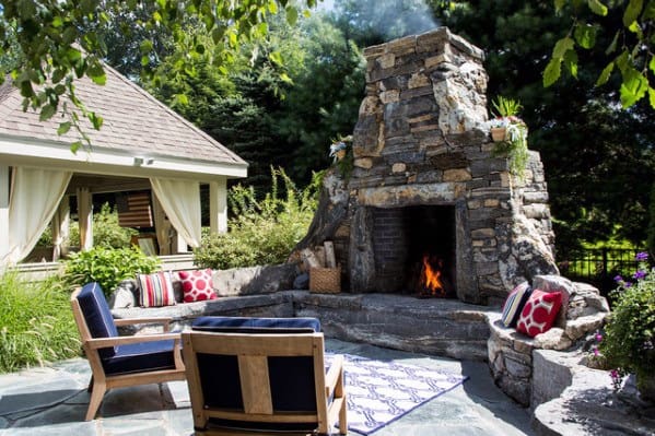 Stone Patio Wood Burning Fireplace Cool Backyard Ideas