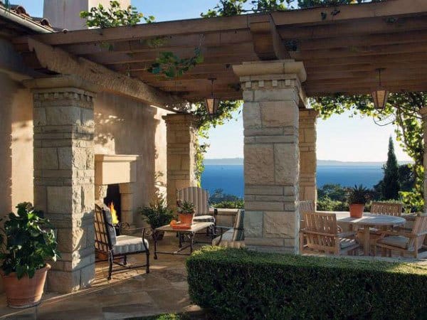 Stone Pillars With Wood Beams Pergola Ideas