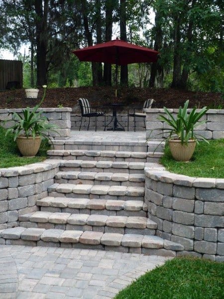 traditional stone step retaining wall