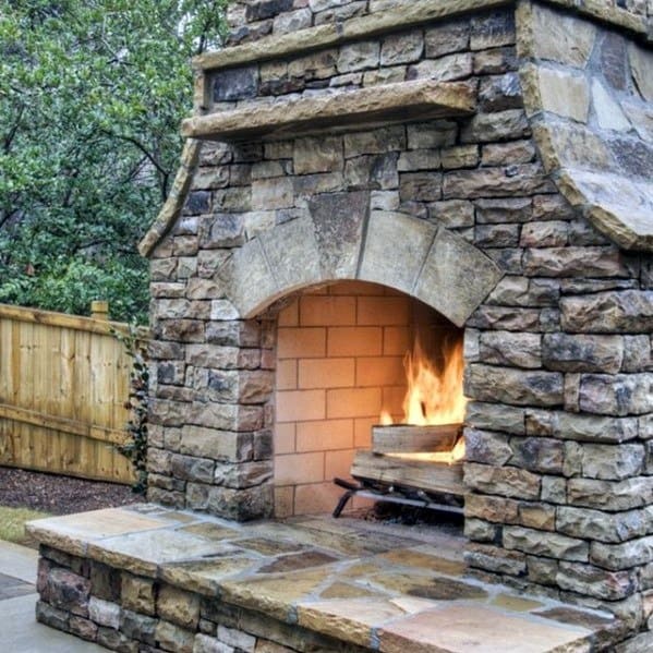 Stone Traditional Fireplace Patio Backyard Ideas