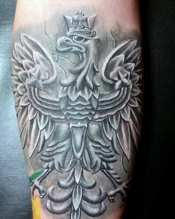 Stone White And Grey Ink Mens Polish Eagle Forearm Tattoos