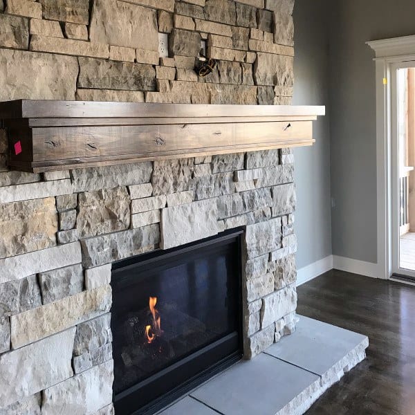 Stone With Wood Beam Traditional Gas Fireplace Designs