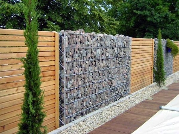 Stone Wooden Fence Backyard Ideas