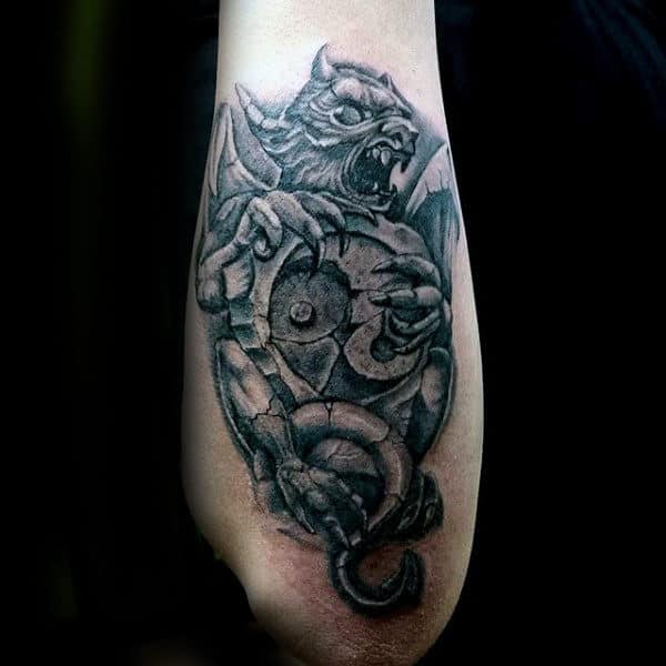 Stone Yin Yang Mens Gargoyle Outer Forearm Tattoo Designs