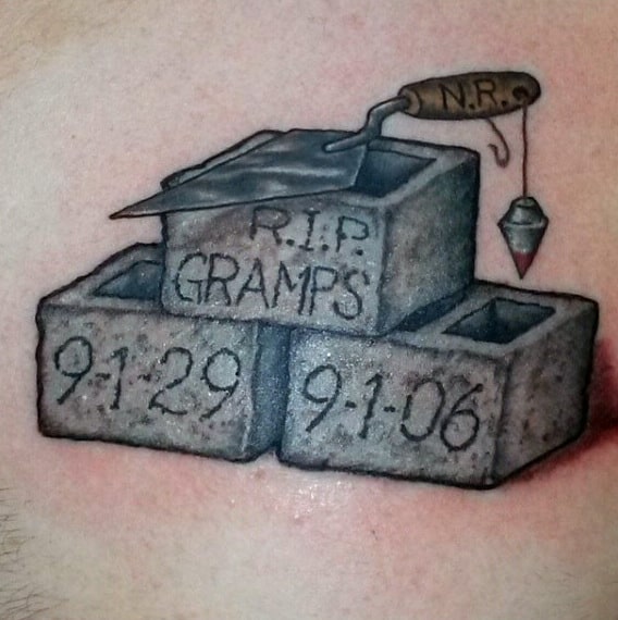 Stonemason Male Grandpa Rip Tattoo On Chest