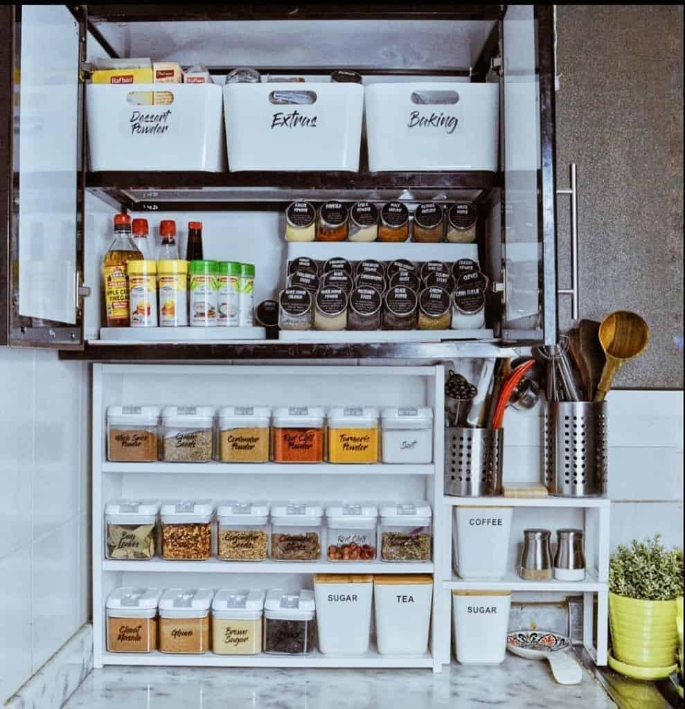 storage containers in well organized pantry 