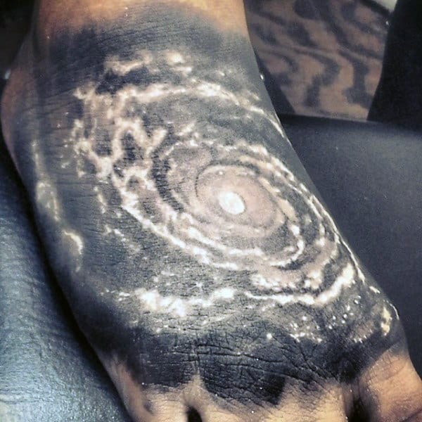 Stormy Grey Universe Tattoo On Foot For Guys