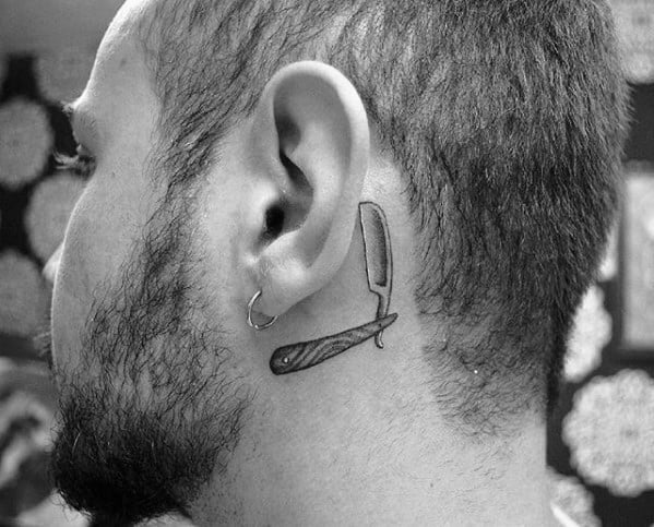 Straight Razor Detailed Guys Small Neck Tattoo Designs