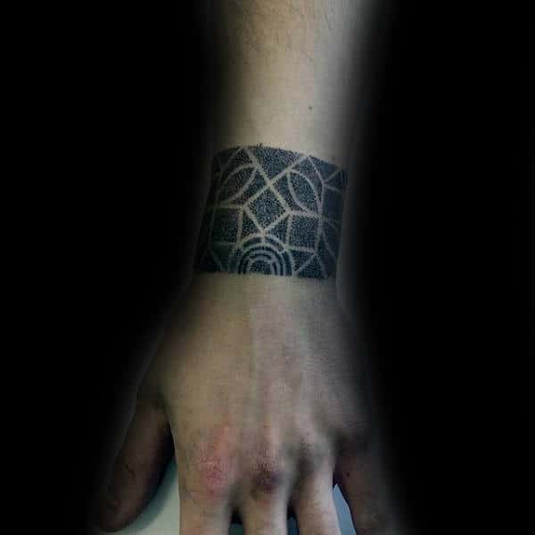 Strap On Wrist Of Male Dotwork Tattoo Ideas