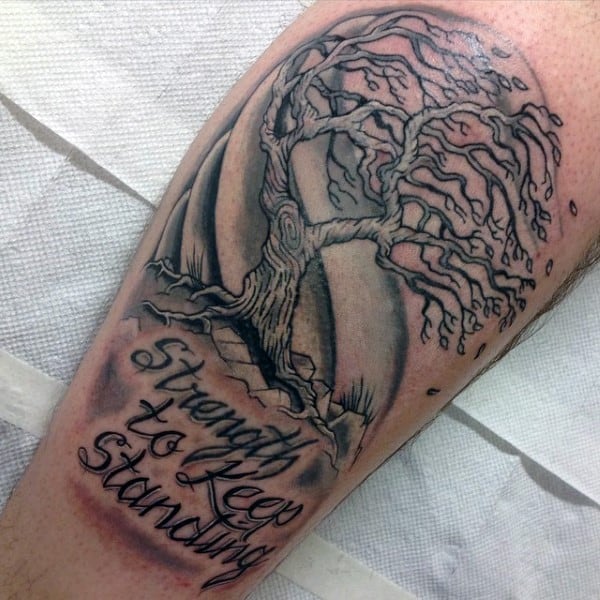 Strength To Keep Standing Tree Blowing In The Wind Mens Tattoos