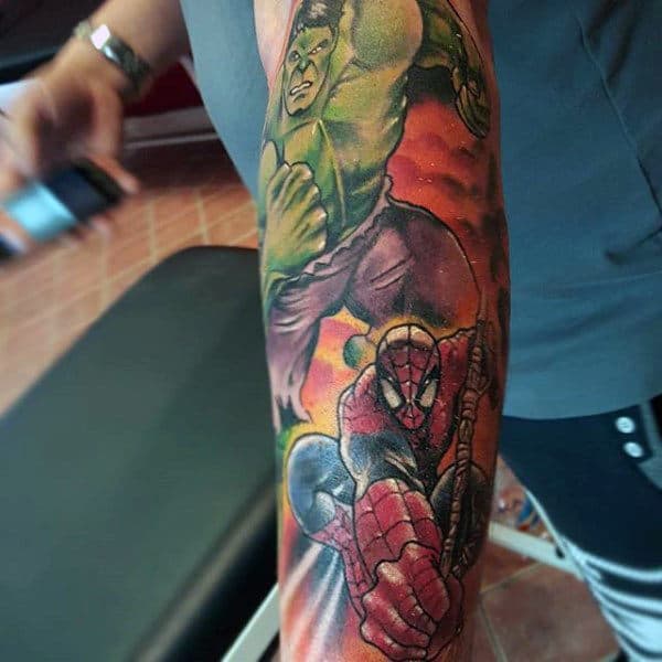 Strong Hulk Spiderman Tattoo Male Sleeves